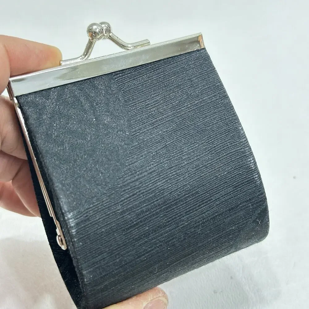 Black Mandala Change Coin Purse Pouch Silver Tone Kiss Lock Hinged